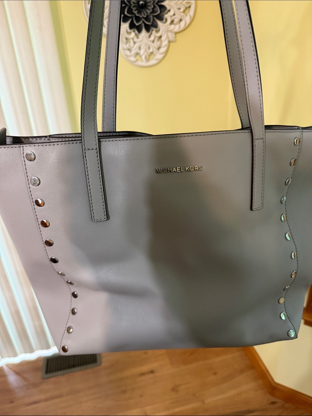 Michael Kors Light Gray Studded Leather Tote